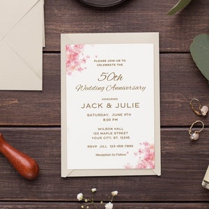 50th Anniversary Invitation Boho 50th Wedding Anniversary Editable Invitation Template Golden Anniversary Party Instant Download Printable