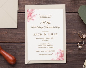 50th Anniversary Invitation Boho 50th Wedding Anniversary Editable Invitation Template Golden Anniversary Party Instant Download Printable