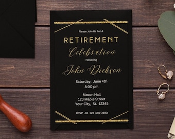 Retirement Party Invitation Retirement Invitation Template Retirement Instant Download Black and Gold Retirement Invite Retirement Dinner
