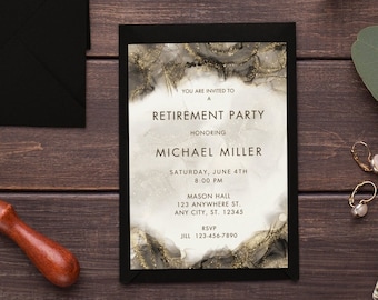 Retirement Party Invitation Retirement Invitation Template Retirement Instant Download Black and Gold Retirement Invite Retirement Dinner