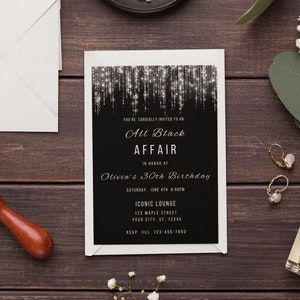 Editable All Black Affair Invitation All Black Party Invitation Black Dripping Glitter Birthday Formal Attire Invite Printable Text Invite