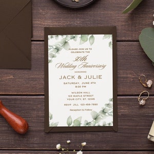 50th Anniversary Invitation 50th Wedding Anniversary Editable Invitation Template Golden Anniversary Party Instant Download Printable