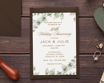 50. Jahrestag Einladung 50. Hochzeitstag Bearbeitbare Einladung Vorlage Goldenes Jubiläum Party Sofortiger Download Printable