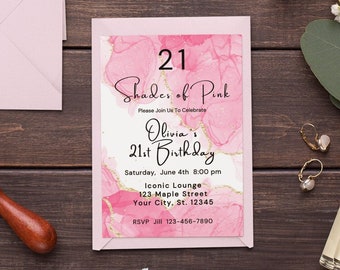 21st Birthday Invitation Template Editable Pink and White Invitation Agate Birthday Dinner Invitation Pink Party Printable or Text Invite