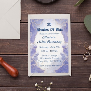 Editable Shades of Blue Invitation Blue and Gold Birthday Dinner Bridal Brunch Wedding Invitation Bridal Shower Printable Digital Invite
