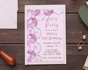 21st Birthday Invitation Template Pink Balloons Invitation Pink Party Editable Birthday Invite all pink Printable Digital Download Evite