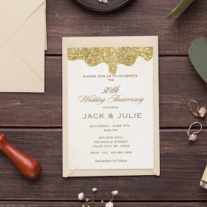 50-jähriges Jubiläum Einladung Vorlage Gold Glitter Hochzeitstag Einladen Goldene Hochzeit Jahrestag Einladung Printable Bearbeitbar Evite