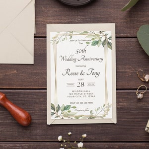50th Anniversary Invitation Boho 50th Wedding Anniversary Editable Invitation Template Golden Anniversary Party Instant Download Printable