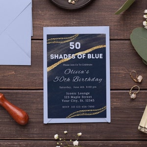 Editable Shades of Blue Invitation Blue and Gold Birthday Dinner Brunch Wedding Any Occasion Editable Birthday Invitation Printable Digital
