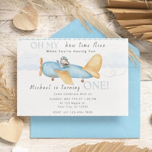 Boy 1st Birthday Invite Editable Airplane Birthday Invitation First birthday time flies Instant Download birthday invitation template evite