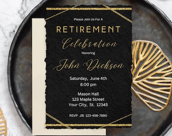 Modern Retirement Invitation Template Minimalist Retirement Party Invite Editable Retirement Invite Black and Gold Retirement Invitation