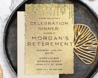Gold Glitter Retirement Invitation Template Editable Black and Gold Retirement Party Gold Farewell Party Retirement Dinner Invitation Evite