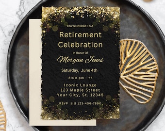 Retirement Party Invitation Retirement Invitation Template Retirement Instant Download Black and Gold Retirement Invite Retirement Dinner