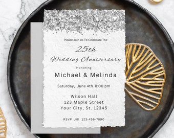 Wedding Anniversary Invitation Template 10th 20th 30th 40th 60th 25th wedding anniversary invite digital printable silver anniversary invite