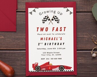 Second Birthday Invitation Template Race Car 2nd Birthday Invite Racing Car Red Racecar evite Two Fast Invitation Template Instant Download