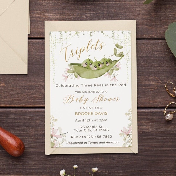 Three Peas in a Pod Baby Shower Invitation Template baby Shower Invitation Sweet Pea Baby Sprinkle Pea Pod Invite Baby Triplets Invitation