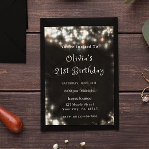 Editable 21st Birthday Invitation Template Silver and Black Invitation Silver Glitter Party Invite Editable Printable Digital Download Evite