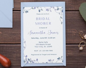 Vintage Floral Bridal Shower Invitation Template Dusty Blue Floral Bridal Invitation Printable Invitation Something Blue Bridal Invitation