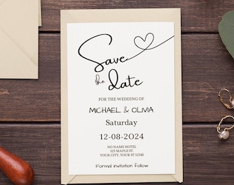 Editable Save the Date Template Minimalist Save The Date Printable Save the Date elegant wedding Announcement Instant Download Digital Evite