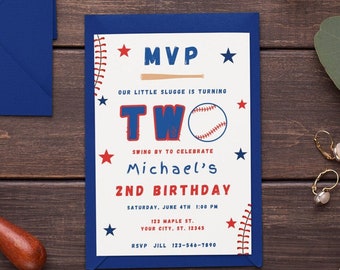 Baseball Second Birthday Invitation Template Baseball Birthday Party 2nd Birthday Baseball Invite Softball Birthday Invite Editable Template