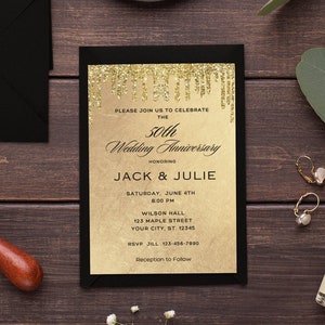 50-jähriges Jubiläum Einladung Vorlage Gold Glitter Hochzeitstag Einladen Goldene Hochzeit Jahrestag Einladung Printable Bearbeitbar Evite