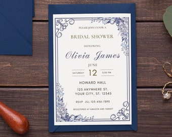 Bridal Shower Invitation template Blue Floral Bridal Shower Invite Elegant Modern Bridal Shower Bohemian Bridal Shower Floral Wedding Shower