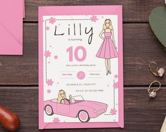 Barbie födelsedagsflicka inbjudan festinbjudan flickor födelsedagsinbjudan docka födelsedagsinbjudan redigerbar Barbie födelsedagsinbjudningsmall