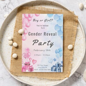 Editable Gender Reveal Invitation template Blue and Pink Gender Reveal Invite Digital He or She boy or girl Gender Reveal Instant Download