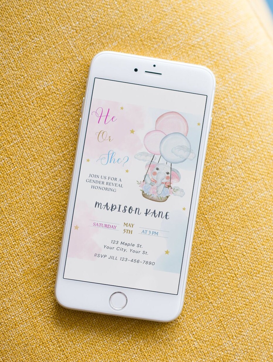EDITABLE Gender Reveal Invitation Template Blue or Pink Invite Boy or ...