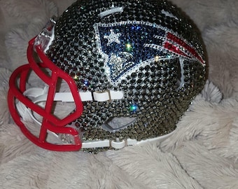 Mini casco de los New England Patriots con cristales Swarovski, casco de fútbol americano brillante