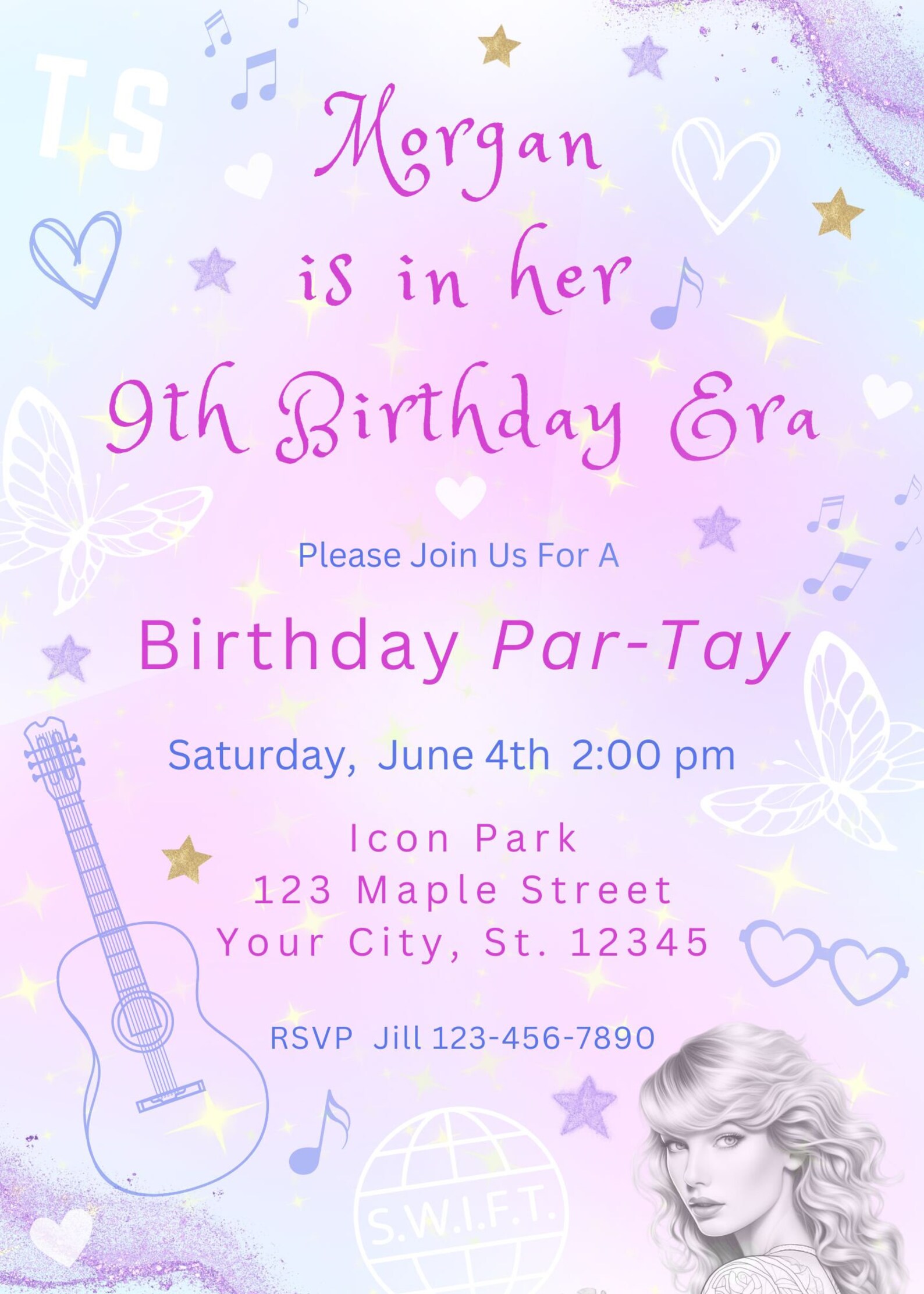 Editable Birthday Invitation Template Taylor Swift Birthday Invitation