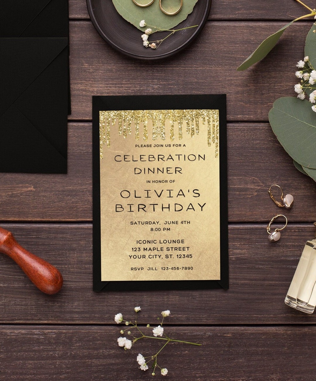 Editable Black and Gold Birthday Invitation Template Black Birthday ...