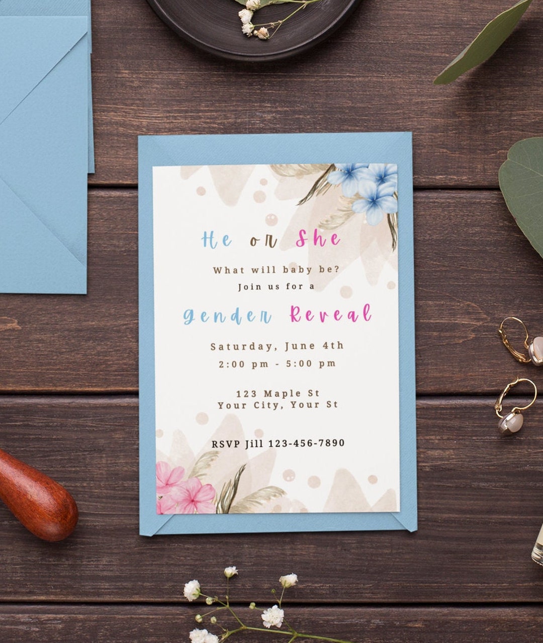 Editable Gender Reveal Invitation Template He or She Boy or Girl ...