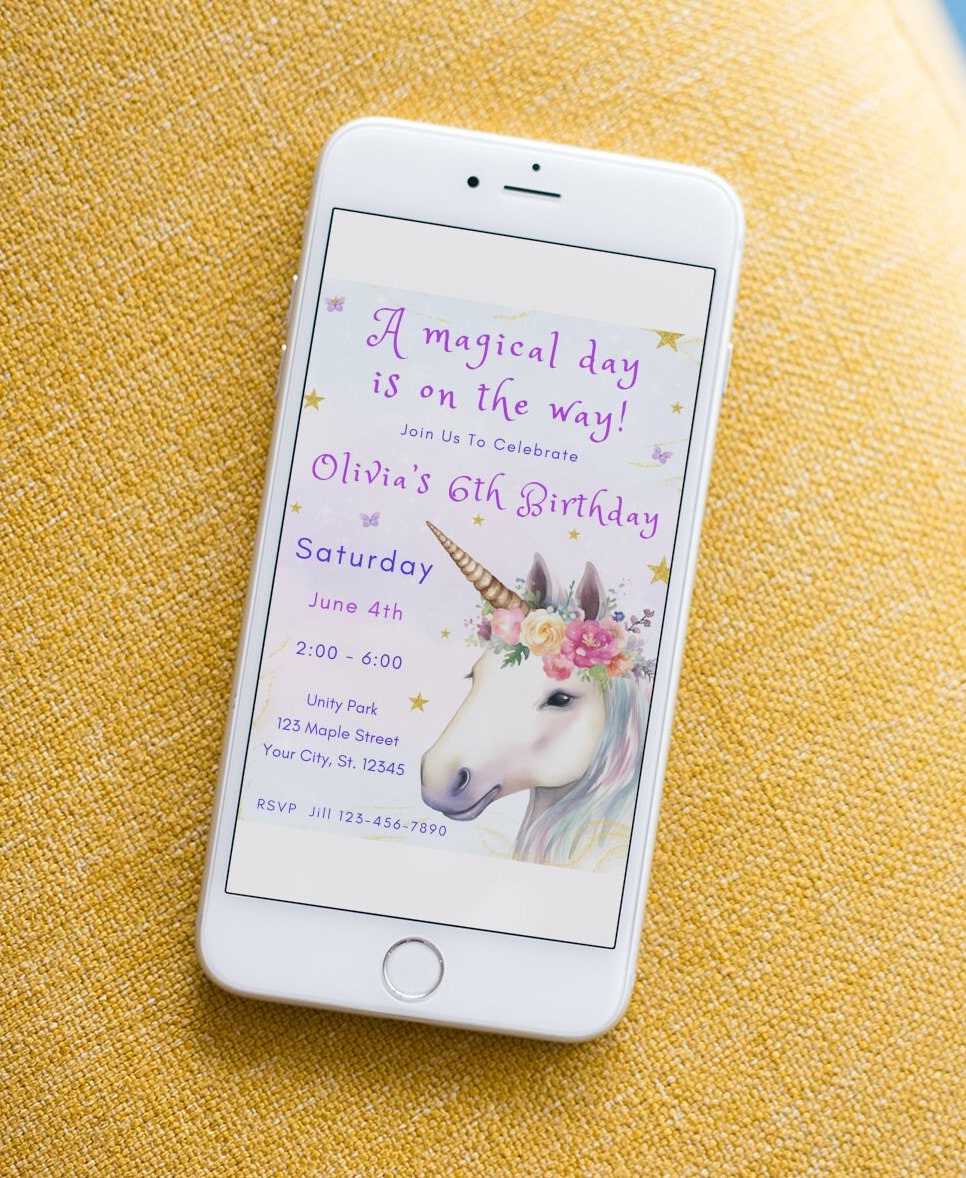 Editable Unicorn Birthday Invitation Unicorn Birthday Party Invite ...