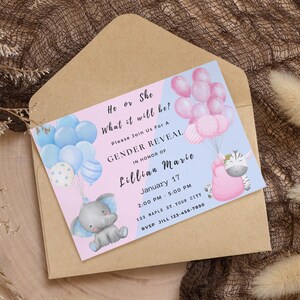 Editable Gender Reveal Invitation Template Blue and Pink Boy or Girl He or She Gender Reveal Invite Digital Gender Reveal Instant Download