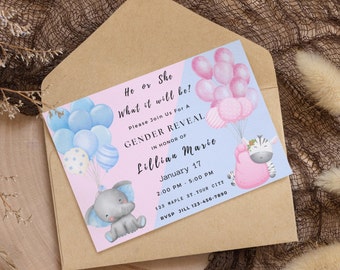 Gender Reveal Invitation Pink and Blue Gender Reveal Invitation Digital He or She Invitation Boy or Girl Gender Reveal Invitation Download