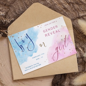 Gender Reveal Invitation Template Blue and Pink Gender Reveal Invitation He or She Invitation Gender Reveal Invite Download Girl or Boy