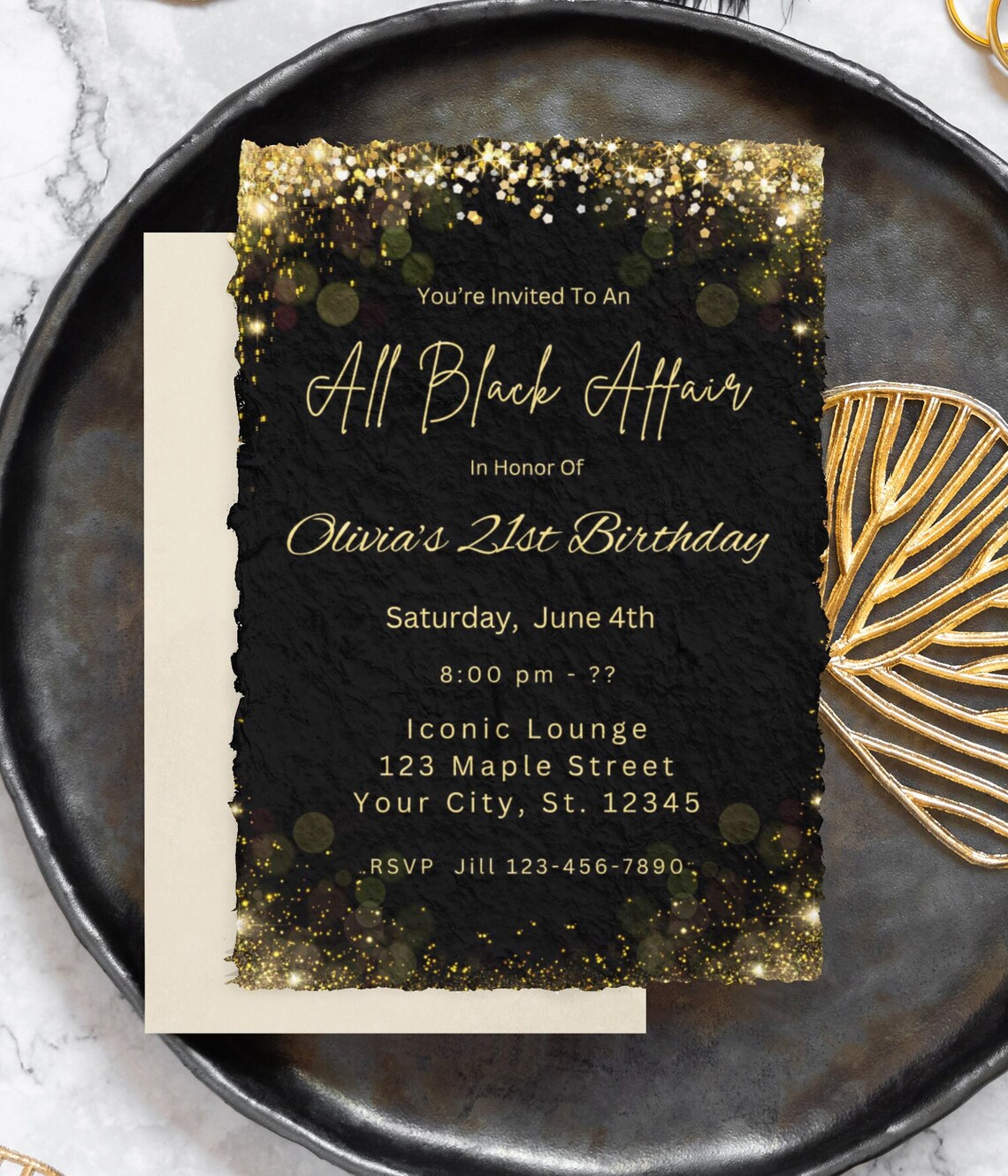 Editable 21st Birthday Invitation Template Black and Gold Invitation ...