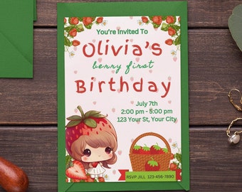 Berry 1st birthday invitation EDITABLE Strawberry birthday party invite Editable berry first birthday template instant download printable