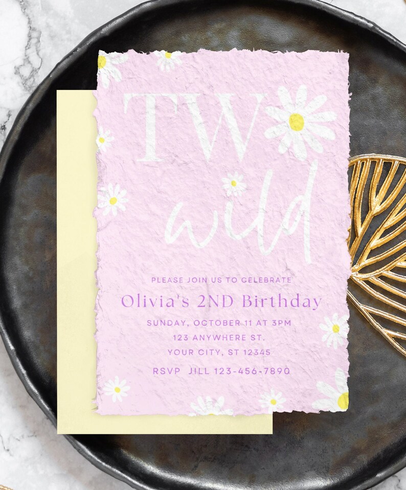 Editable Second Birthday Invitation Template Boho Daisy Two Wild 2nd ...