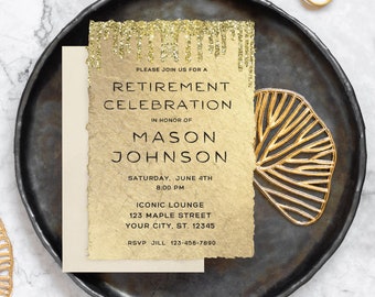 Gold Glitter Retirement Invitation Template Editable Black and Gold Retirement Party Gold Farewell Party Retirement Dinner Invitation Evite