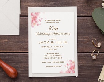 Wedding Anniversary Invitation Template 30th 25th 50th 40th 60th 10th wedding anniversary invite digital printable pink floral anniversary