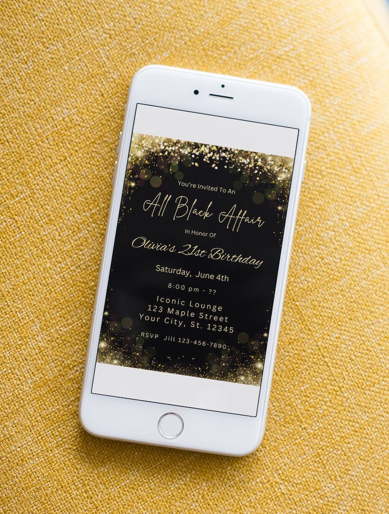 Editable 21st Birthday Invitation Template Black and Gold Invitation ...