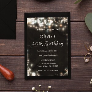 Editable 40th Birthday Invitation Template Silver and Black Invitation Silver Glitter Party Invite Editable Printable Digital Download Evite
