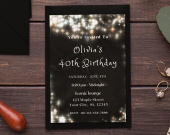 Editable 40th Birthday Invitation Template Silver and Black Invitation Silver Glitter Party Invite Editable Printable Digital Download Evite