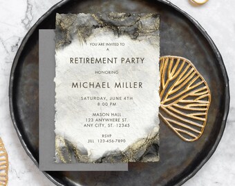 Modern Retirement Invitation Template Minimalist Retirement Party Invite Editable Retirement Invite Black and Gold Retirement Invitation