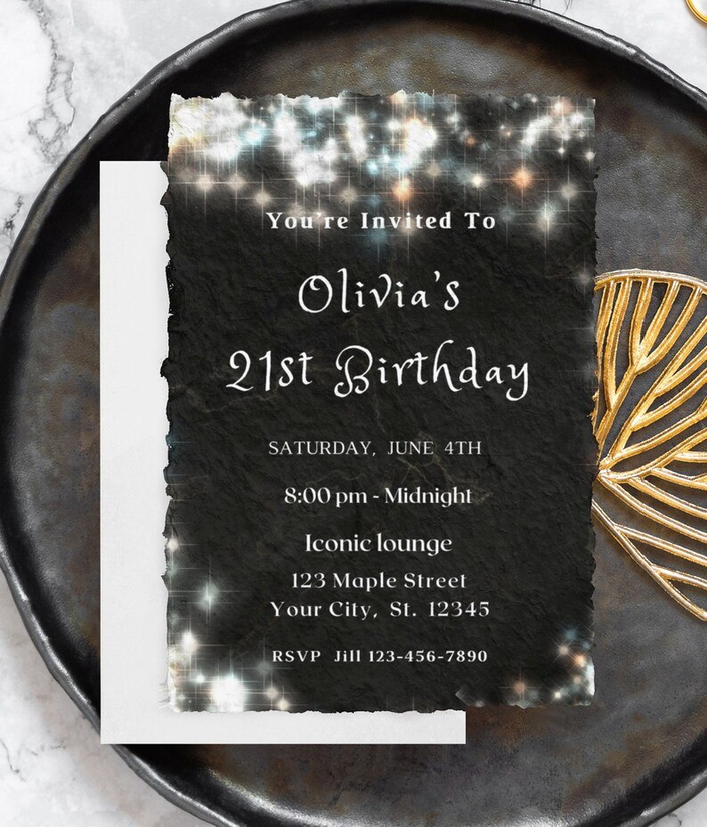 Editable 21st Birthday Invitation Template Silver and Black Invitation ...