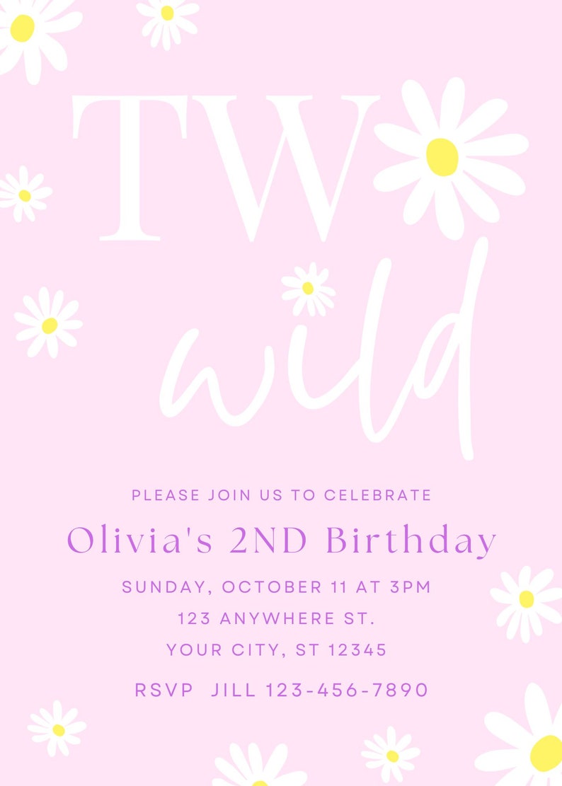 Editable Second Birthday Invitation Template Boho Daisy Two Wild 2nd ...