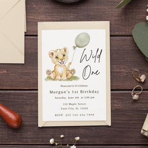 First birthday invitation template wild one birthday 1st birthday invite lion invitation printable first birthday invitation safari birthday