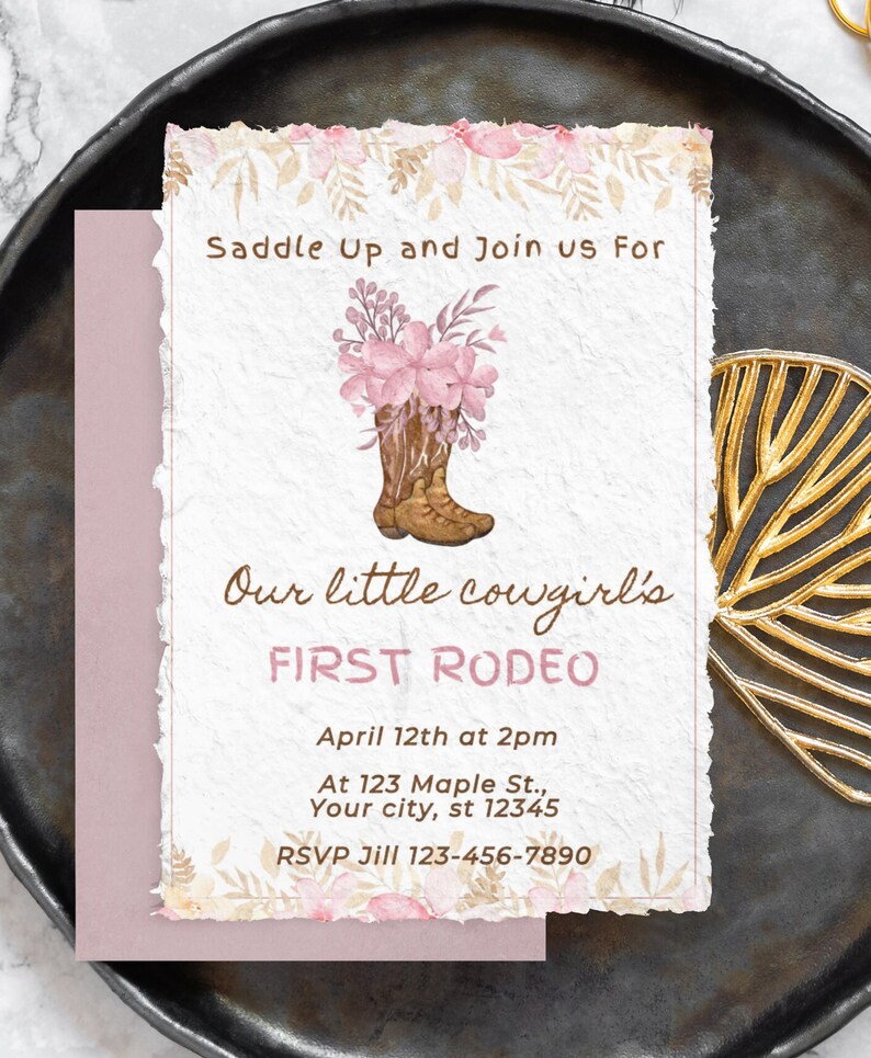 First Rodeo Flower First Rodeo Invitation Template Cowgirl Birthday Invitation Wild West ...